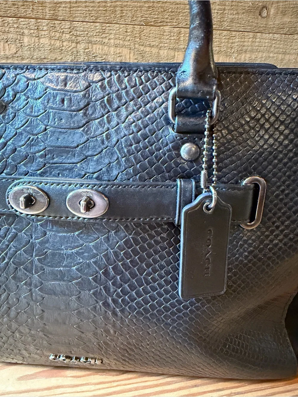 EUC Coach Blake Carryall in Exotic Black Python Embossed Leather and Suede